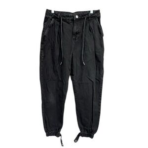 Zara Black Ankle-Cropped Drawstring Jeans